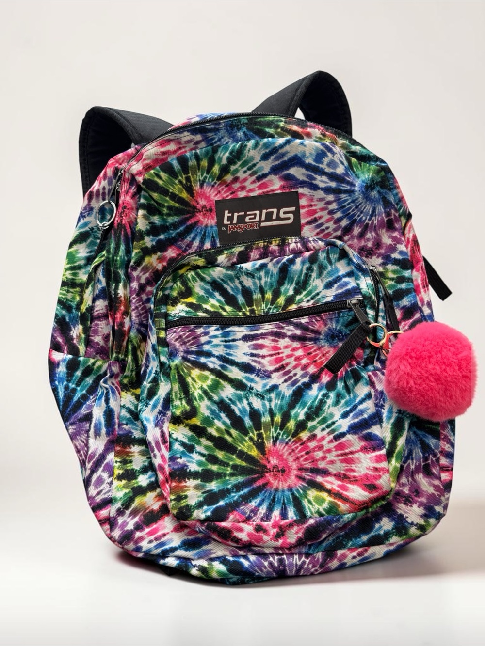 Jansport Tie-Dye Kids Backpack with Hot Pink Pom Pom